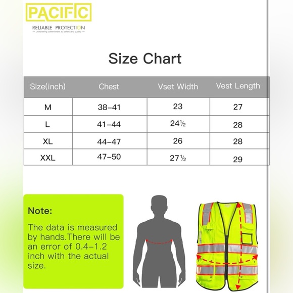 PACIFIC PPE Safety Vest for Men, Reflective Strips with 10 Pockets & Zipper -NWT - Picture 6 of 7